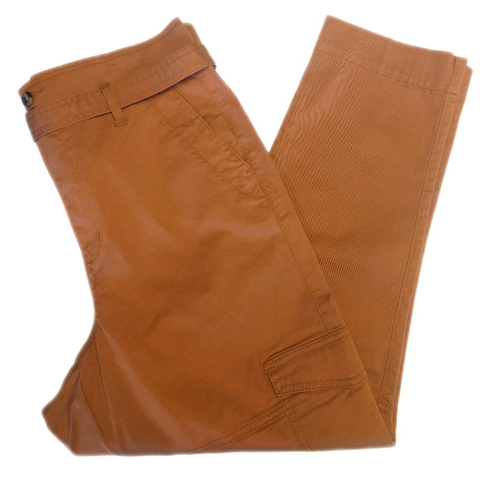 CAbi style #6045 high rise paper bag waist cropped cargo pants - camel brown 8
